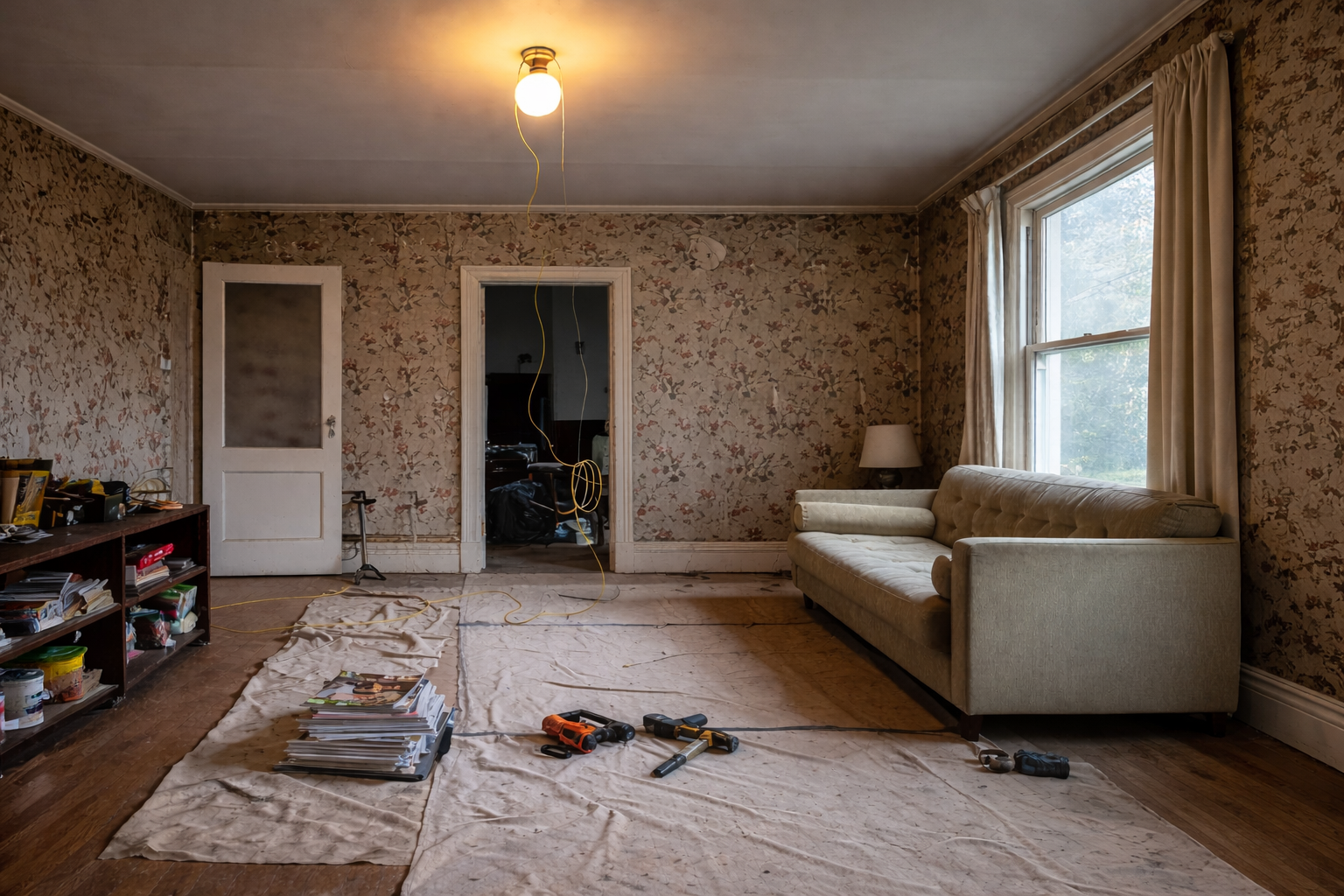 Renovation underway in an old living room
